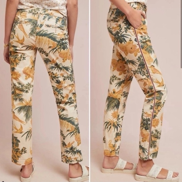 Chino by Anthropologie Relaxed Floral Leaf Printed Pants - Picture 1 of 8